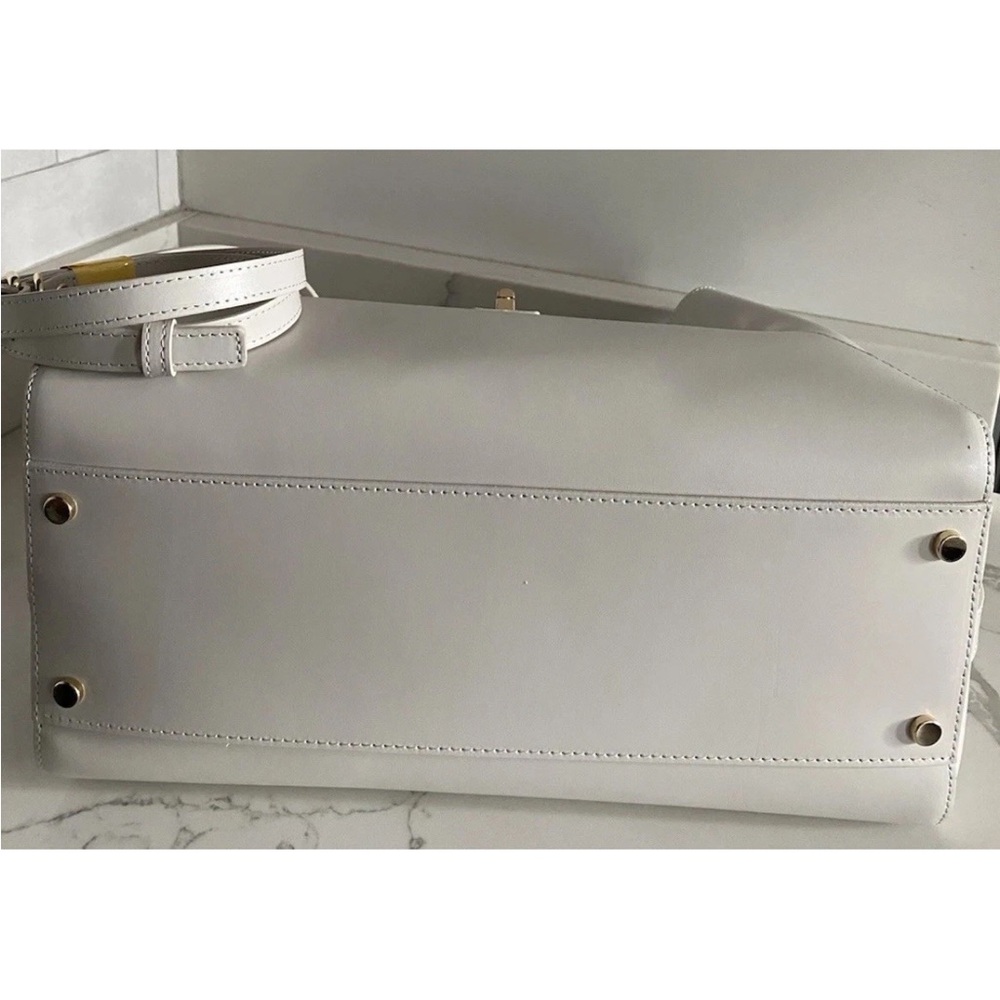 🆕 Claudia Firenze Isadora 🇮🇹 Handbag Wooden Handle Cream Italian Leather Satchel - Picture 11 of 16